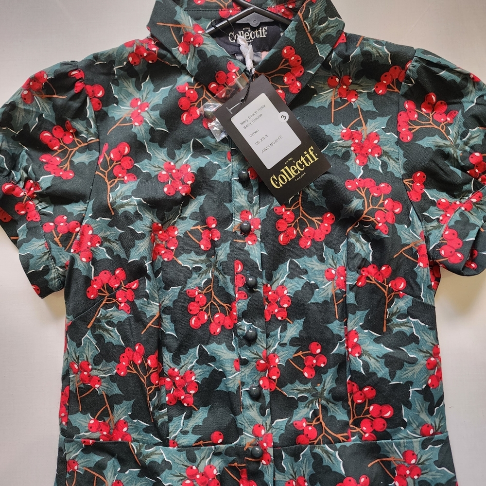 Collectif Holly Berry Blouse (Size XS / 8) - Picture 3 of 4